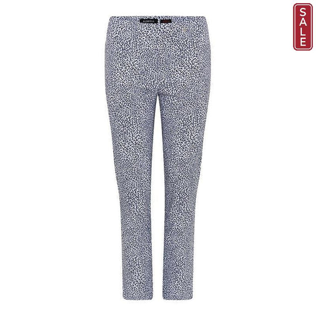 Robell – Rose 09 - White & Navy Animal Print Cropped Trouser