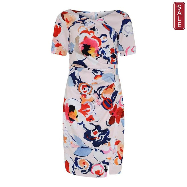 Tia - Short Sleeve Cocktail Dress in Bold Floral Print