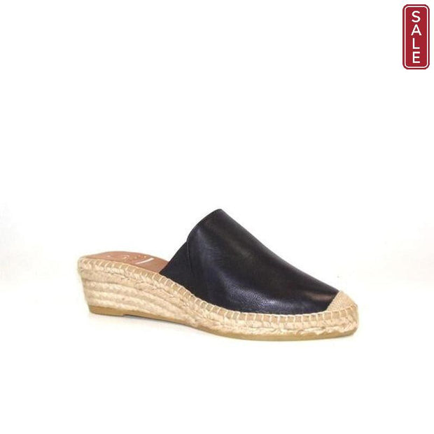 Kanna - K2125-Low Wedge Backless Slipper Style Espadrille Black