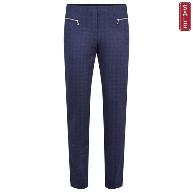 Robell – Mimi - Modern Slim Leg Ankle Length Trouser in Navy Dog Tooth Print