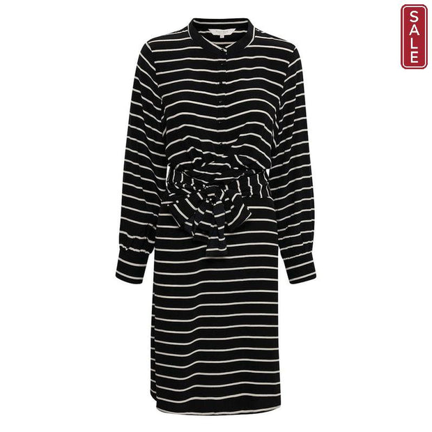 Part Two - Orphea - Black Dress with White Stripes and Sash Tie Belt