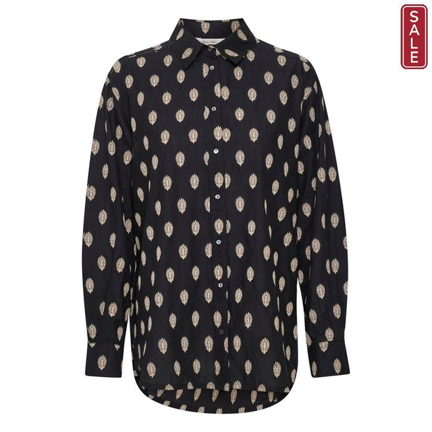 Part Two - RickaPW Black Cotton Shirt with Cream Embroidered Pattern