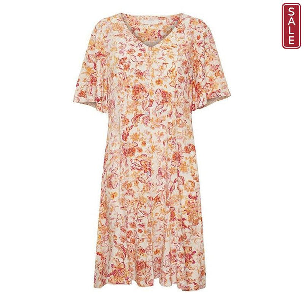 CREAM - CRTiah Short Sleeve V Neck Dress - Zally Fit