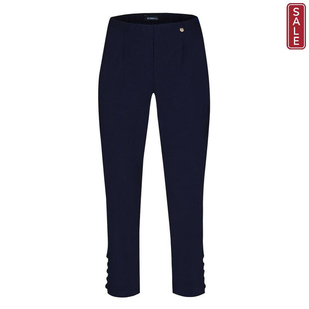 Robell – Lena 09 - Cropped Trousers With Cut Away Ladder Design at Hemline (Navy)