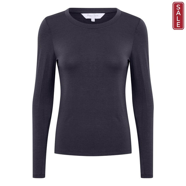 Part Two - Emaja Long Sleeve Slim Fit Tee Shirt in Navy