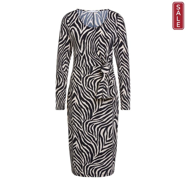 Oui -  3/4 Sleeve Wide Neck Easy Wear Stretch Dress in Zebra Print