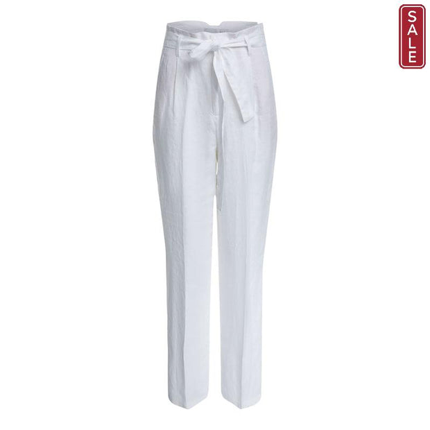 Oui - High Waisted Wide Leg Natural Linen Trouser