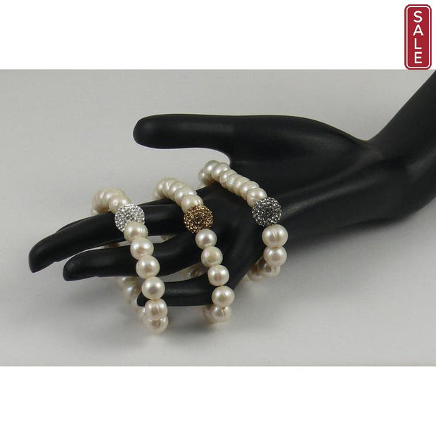 The Real Pearl Co. - White Pearl Elasticated Bracelet with Swarovski Crystal Ball