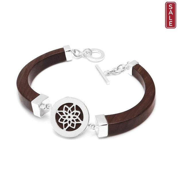 The Branch - Black Wood Bracelet with sterling silver lotus design