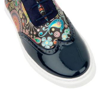 Embassy London - Colorado Leather Trainer Navy/Pink Signature Print