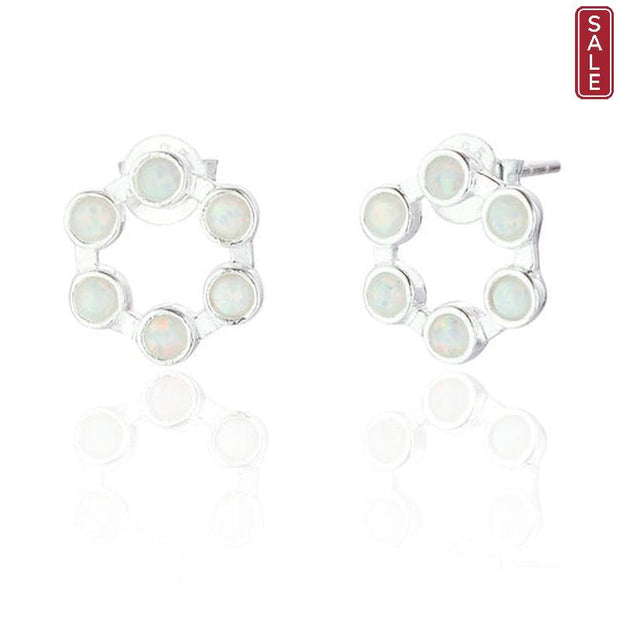 Spoke925 - Kendall White Opal Open Circle Silver Stud Earrings