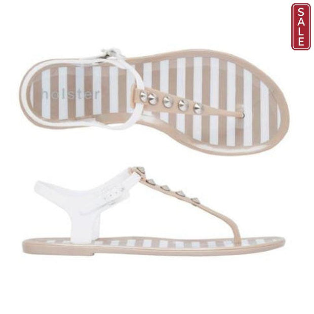 Holster Shoes - Daytrip Champagne and White Flat Silicone Toe Post Sandal