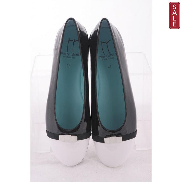 Thierry Rabotin - Ginevra Black and White Patent Flat Low Cut Ballet Pump