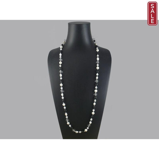 The Real Pearl Co. - White Round & Baroque Pearls, Onyx, White Agate, Rock Crystal & Hematite Necklace