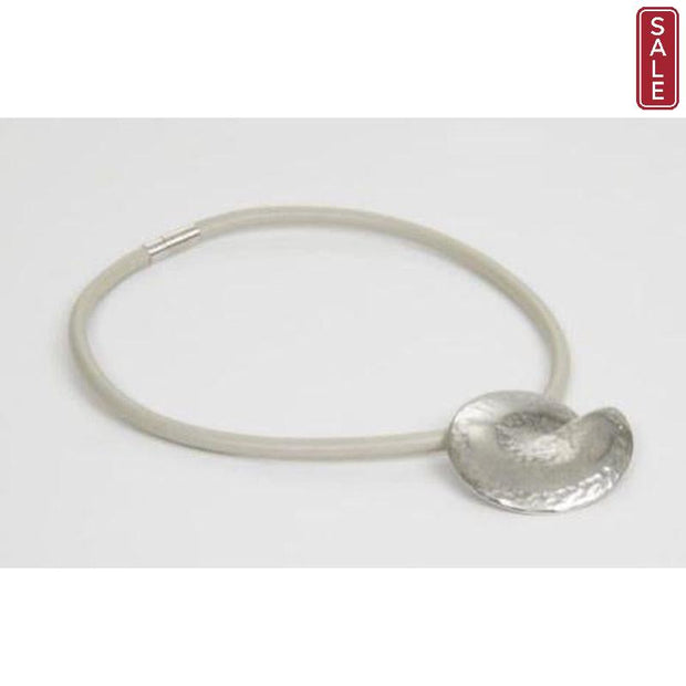 STRATA - Perseus Necklace - Light Grey Leather with Pewter Shell Pendant