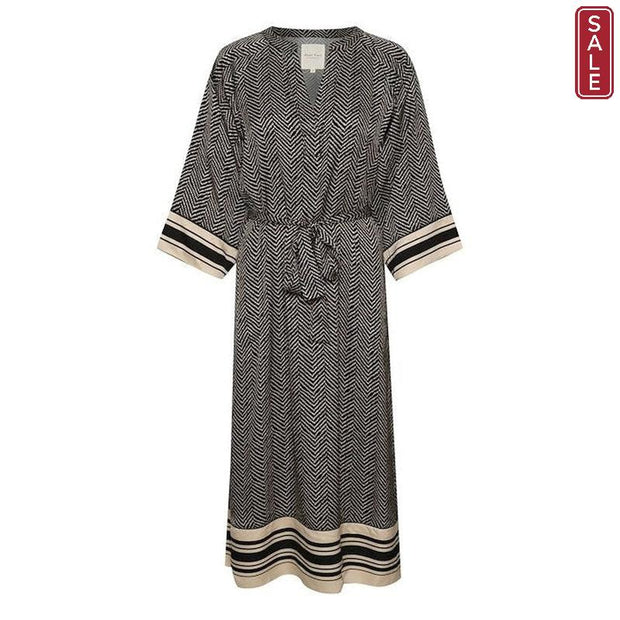 Part Two - SarisaPW 1/2 Sleeve Dress in Black Herringbone Print