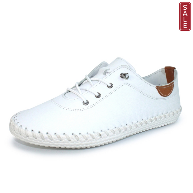 Lunar Shoes - St Ives Leather Plimsoll in White
