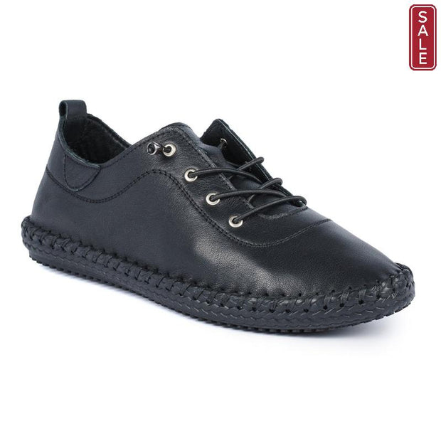 Lunar Shoes - St Ives Leather Plimsoll in Black