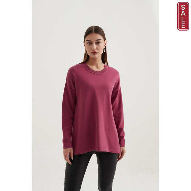 Tirelli - Oversized Curved Hem Jumper in Soft Fuschia (K2716)