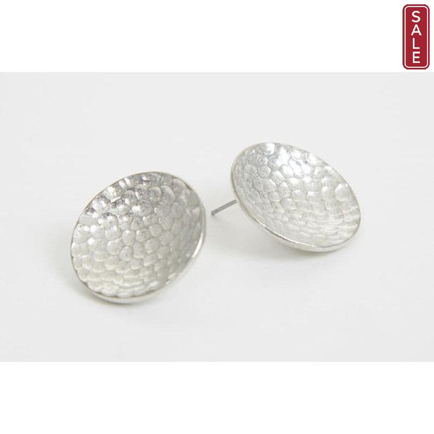 STRATA - Dish Round Hammered Pewter Earrings