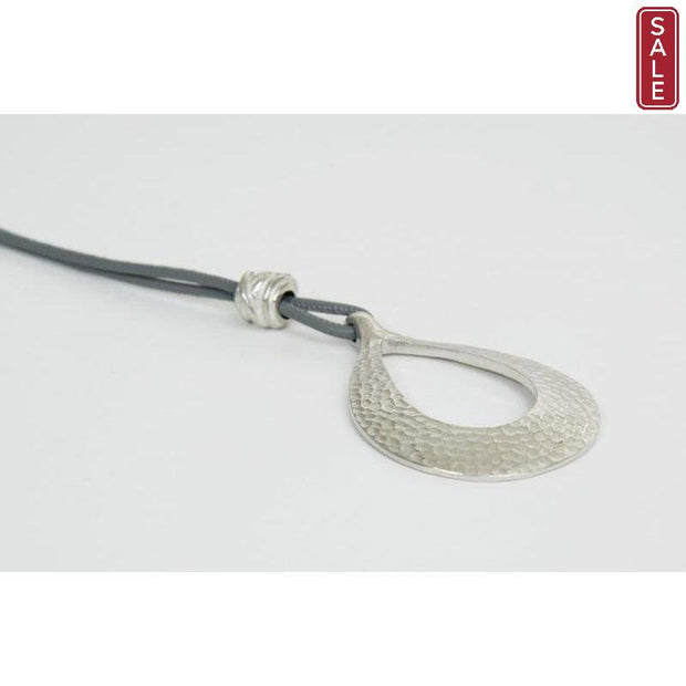 STRATA - Ella Long Dark Grey Leather Necklace with Hammered Pendant