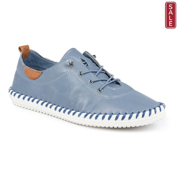 Lunar Shoes - St Ives Leather Plimsoll in Mid Blue