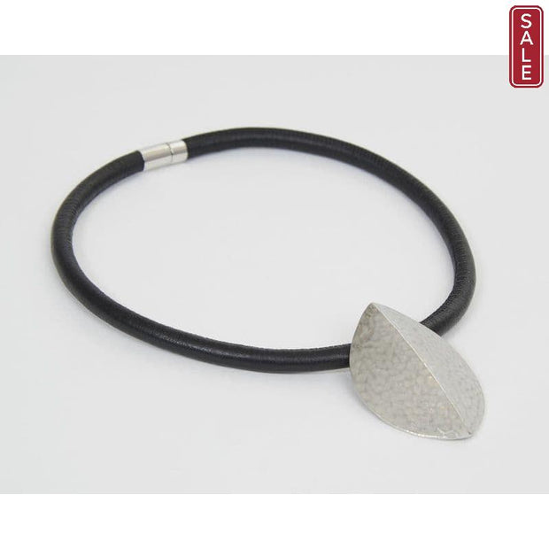 STRATA - Nemesis Short Black Leather Necklace with Pewter Pendant