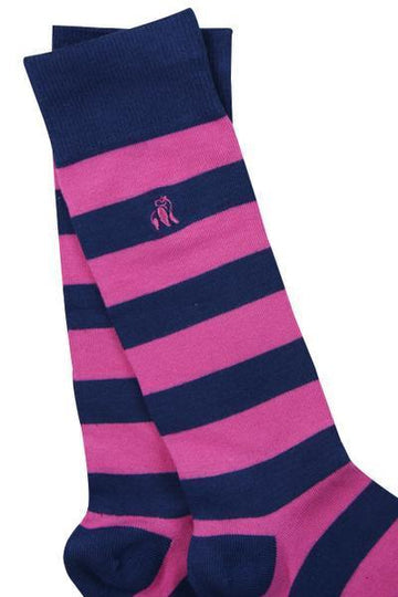 Swole Panda - Ladies Bamboo Socks - Pink/Blue Stripes (SP088-S)