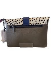 Soruka - Light Blue and Animal Print Leather Shoulder/Crossbody Bag with Wrist Strap (047910P)