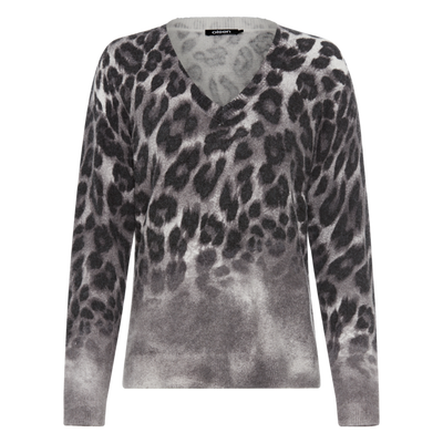 Olsen - A Super soft V Neck Jumper in a Shaded Grey Animal Print (11004658)