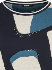 Olsen - Round Neck Long Sleeve Multicoloured Jumper with Diamante (11004686)