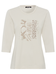 Olsen - Edda - Cotton Round Neck 3/4 Sleeve T Shirt i Caffe Latte  (11105175)