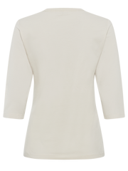 Olsen - Edda - Cotton Round Neck 3/4 Sleeve T Shirt i Caffe Latte  (11105175)