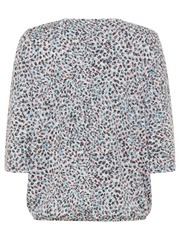 Olsen - Clara - Round Neck 3/4 Sleeve Blouson Top with Short Slit at Neckline (11105281)