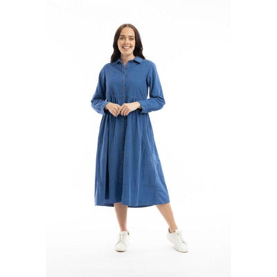 Orientique - Fine Cord Collared Layered Maxi Dress (20070) (2 colours)