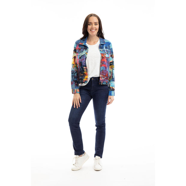 Orientique - Short Biker Jacket in Night Boats Print (23014)