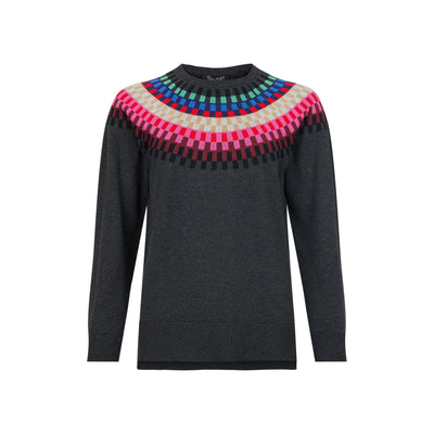 Sunday - Round Neck Jumper with Bright Multi Coloured Fairisle Design (6597-6317)