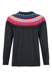 Sunday - Round Neck Jumper with Bright Multi Coloured Fairisle Design (6597-6317)