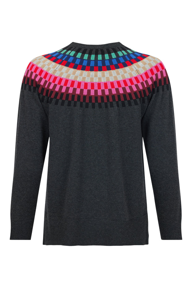 Sunday - Round Neck Jumper with Bright Multi Coloured Fairisle Design (6597-6317)