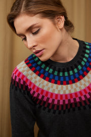 Sunday - Round Neck Jumper with Bright Multi Coloured Fairisle Design (6597-6317)