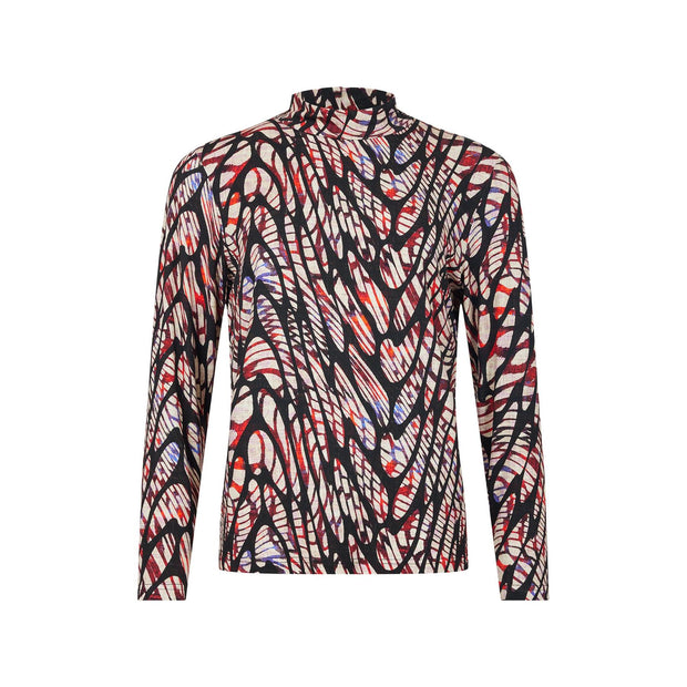 Sunday - Long Sleeve Top in a Bold Black/Red/Neutral Print (6770-6379)