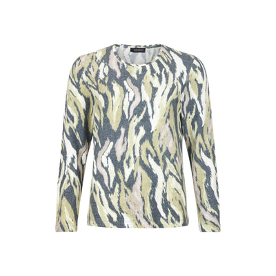 Sunday - Round Neck Long Sleeve Fine Knit Jumper in a Bold Print (6849-6416)