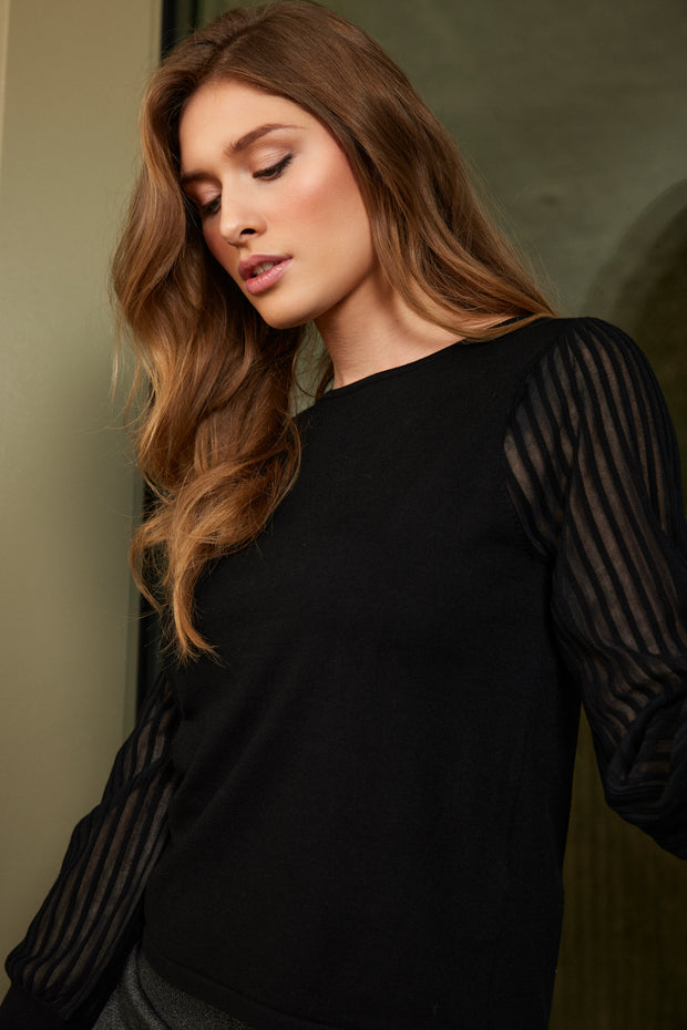 Sunday - Round Neck Evening Jumper in Black (6876-6440 )