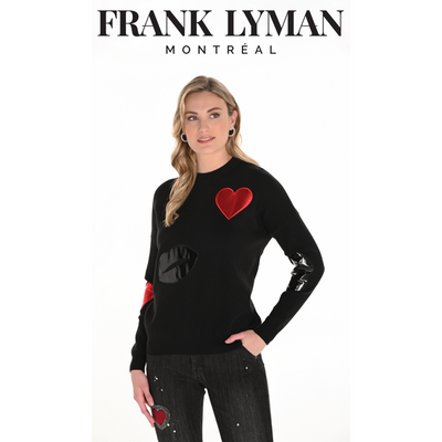 Frank Lyman - Black Round Neck Jumper with Hearts & Lips Design