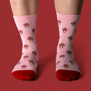 Jess & Lou - Pink with Red Mushrooms Ladies Bamboo Socks (BW190)