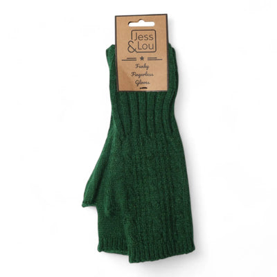 Jess & Lou - Cosy Cable Knit Green Fingerless Gloves (GL132)