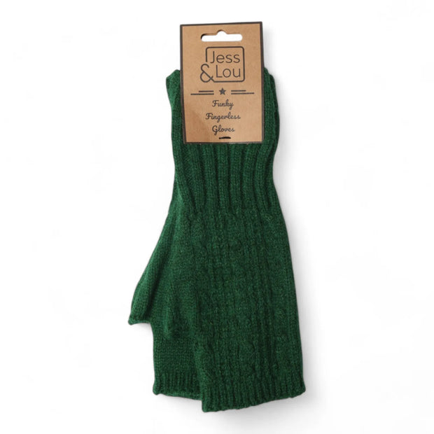 Jess & Lou - Cosy Cable Knit Green Fingerless Gloves (GL132)
