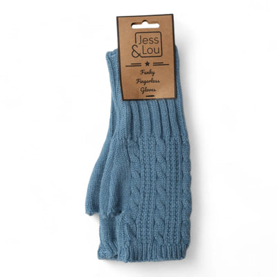 Jess & Lou - Cosy Cable Knit Cornflower Blue Fingerless Gloves (GL133)
