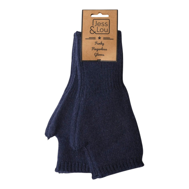 Jess & Lou - Cosy Plain Knit Blue Fingerless Gloves (GL140)