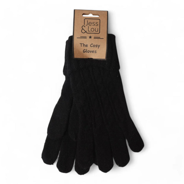 Jess & Lou - Cosy Cable Knit Black Gloves (GL216)